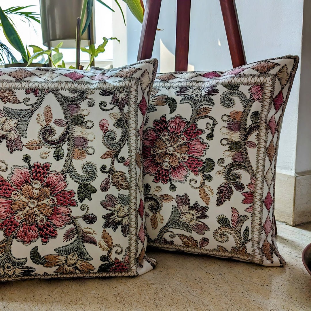 Satin Botanica Cushion Cover, Pack of 2, 16" x 16" - Coral Slub -